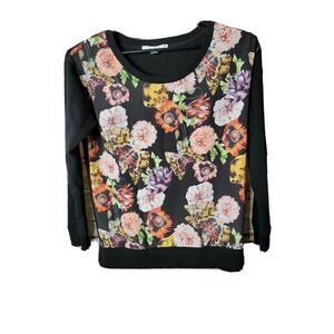 Boston Proper Women's Black Floral Sweatshirt Size Small t13